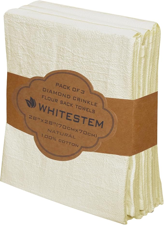 Flour Sack Towels 28” x 28” – Pack of 3 Cotton Kitchen Towels, Dish Towels and Tea Towels for Embroidery, Thick Absorbent for Baking & Bread Proofing - Natural