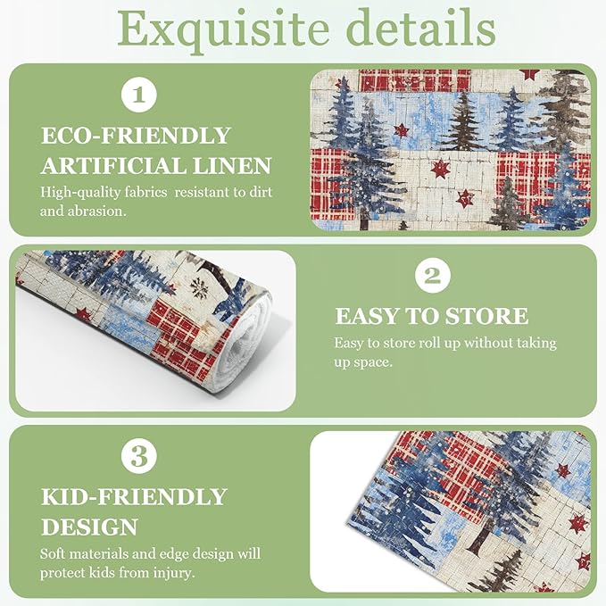 Winter Christmas Tree Placemats Set of 6, Washable Heat Resistant Table Mat Festival Linen Place Mats for Party Kitchen Dining Home Decor 12x18 Inch