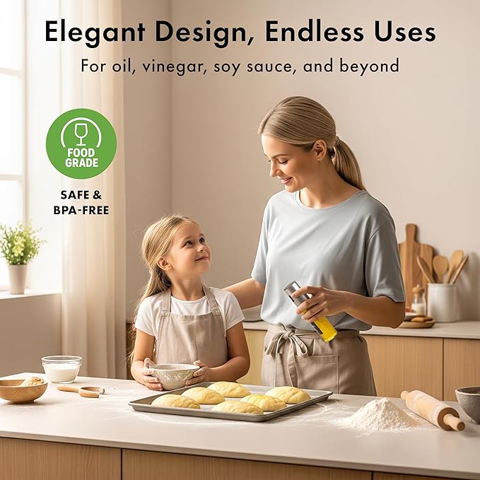 EDELHAUS Oil Sprayer Set of 2 Oil Spray Bottle Made of Stainless Steel & Glass, for Healthy Cooking, Sprayer for Precise Dosage, for Cooking Oil & Vinegar Including (Silver Lids, 2 Pack)