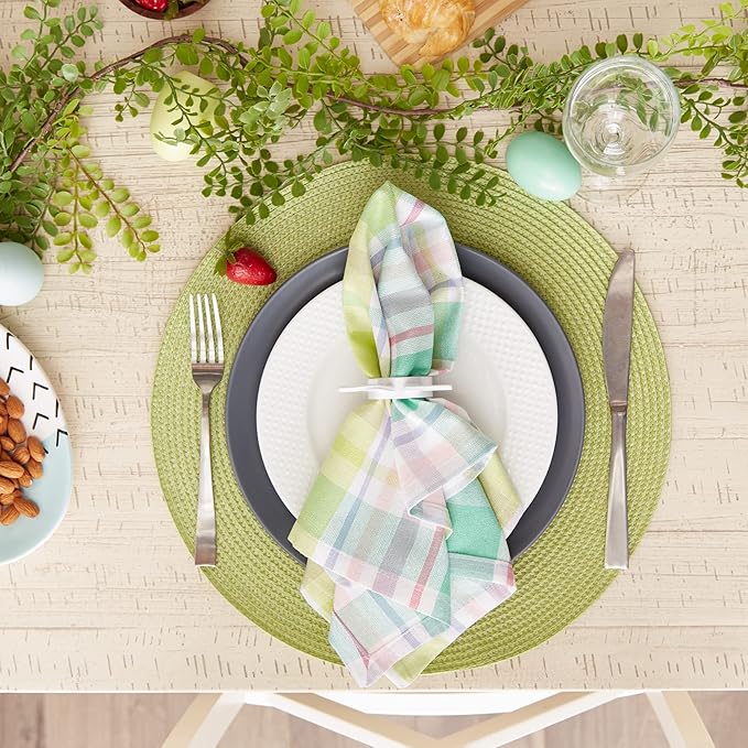DII Cotton Plaid Napkin Set Machine Washable, 20x20, Spring Time, 6 Count