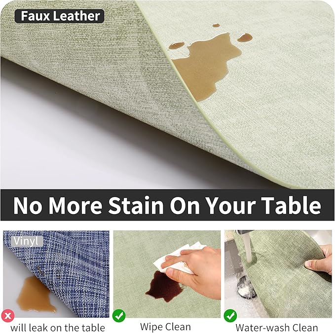 Maxpearl Round Placemats Set of 6, 13.8 inch Faux Leather Heat Resistant Table Mats, Non Slip Waterproof Wipeable Place Mats for Kitchen Dining Holiday Party Table Settings, Sage Green