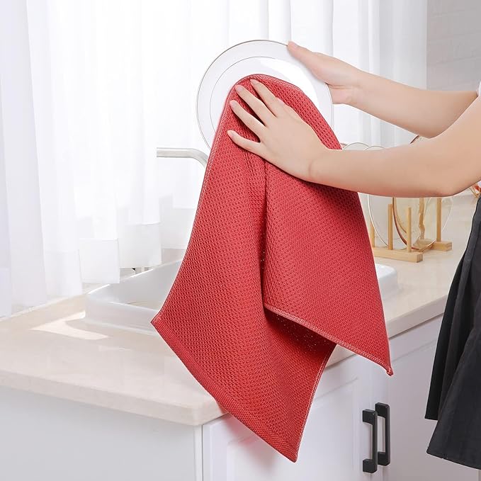 Homaxy 100% Cotton Waffle Weave Kitchen Towels, 3-Pack Ultra Soft Absorbent Dish Towels, Quick Drying Cleaning Towels, 13 x 28 Inches, Brick Red