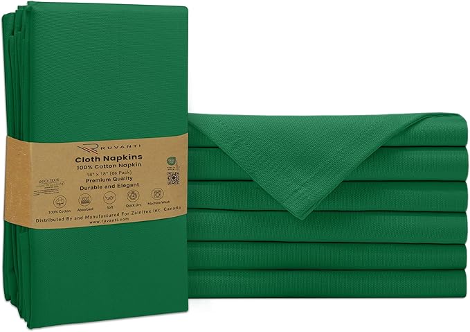 Ruvanti Cloth Napkins Set of 6, 100% Cotton High GSM 18x18 Inches Soft, Washable, Highly Durable & Absorbent, Perfect for Parties, Christmas, Thanksgiving Dinners – Amazon