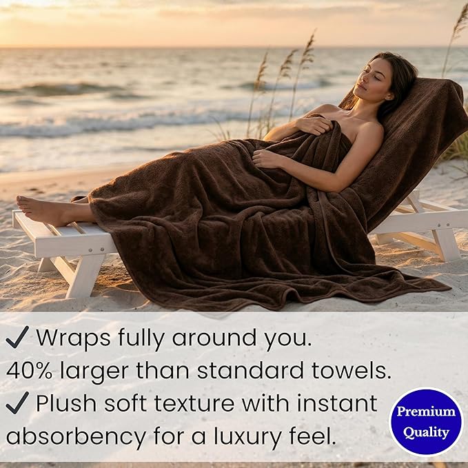 SALBAKOS Luxury 100% Turkish Cotton Bath Sheets 40x80 in Oversized Extra Large Bath Towels Thick Soft Absorbent Turkish Towel for Spa Beach (Pack of 1, Chocolate, Jumbo Bath Sheet)