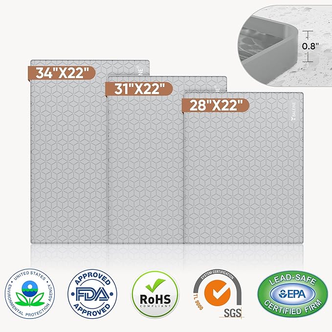 BALEINE 34''×22'' Under Sink Mat, Waterproof Food Grade Silicone Undersink Mat, Cabinet Shelf Drip Tray, Under Sink Liner for Kitchen, Bathroom (Grey)