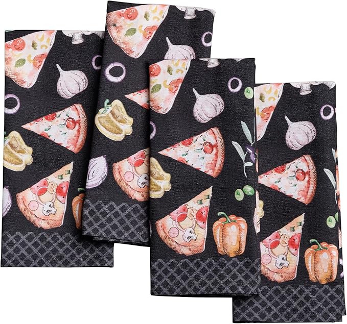 Maison d' Hermine Cloth Napkins Set of 4 100% Cotton Everyday Reusable Square Napkins Cloth Washable Dinner Party Wedding Restaurant Gifts for Mothers Day Spring/Summer (Pizza, 18" x 18")
