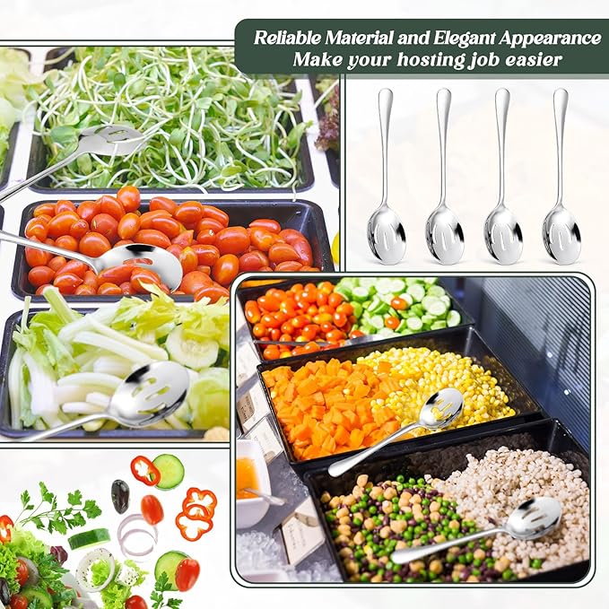 Layhit 42 Pcs Large Slotted Spoons Stainless Steel Bulk for Buffet Highly Polished 8 Inches Metal Utensils Solid Dishwasher Safe Serving Spoons for Catering Salads Pasta Soup Home Party
