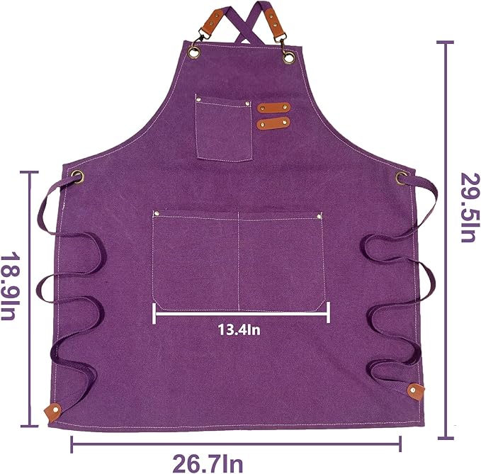 Chef Apron with Large Pockets for Women Men, Cotton Canvas Cross Back Water Repellent Adjustable Work Apron