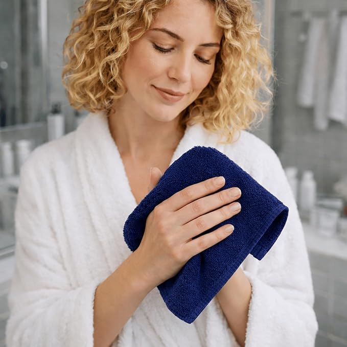 SALBAKOS 100% Turkish Cotton Washcloth Set of 12 13x13 inch | Heirloom Quality | Hotel & Spa Collection | Ultra Soft, Super Absorbent, Washcloth Towels | Made in Turkey (Navy, 12 Washcloths)