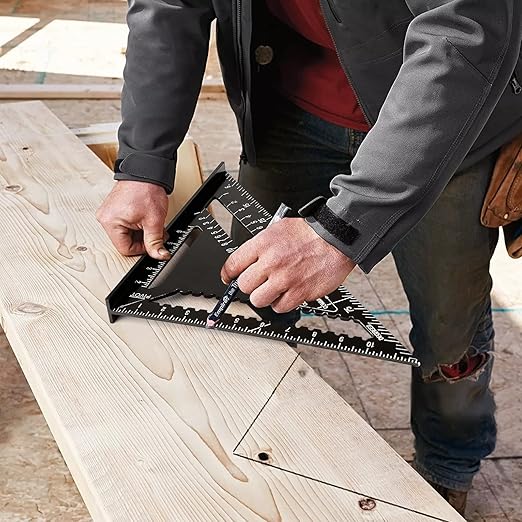 Beslands Aluminum 12-inch Rafter Square Carpenter Measuring Layout Tool Alloy Metal Triangle Ruler Imperial Protractor for Woodworking and Carpentry