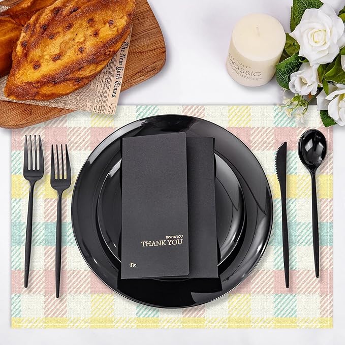 Niviy Buffalo Plaid Blue Pink Yellow Spring Easter Placemats Set of 6, 12x18 Inch Table Mats Easter Decor for Holiday Party Kitchen Dining Room Decoration