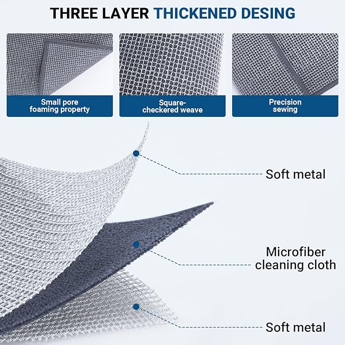 Forggon 10 Pcs New Upgrade 3-Layer Non Scratch Wire Dishcloth,Wire Dishwashing Rag, Non-Scratch Wire Dishwashing Rags for Wet and Dry, Kitchen Cleaning Dish Rags for Cookware,Sinks, Dishes,Stove