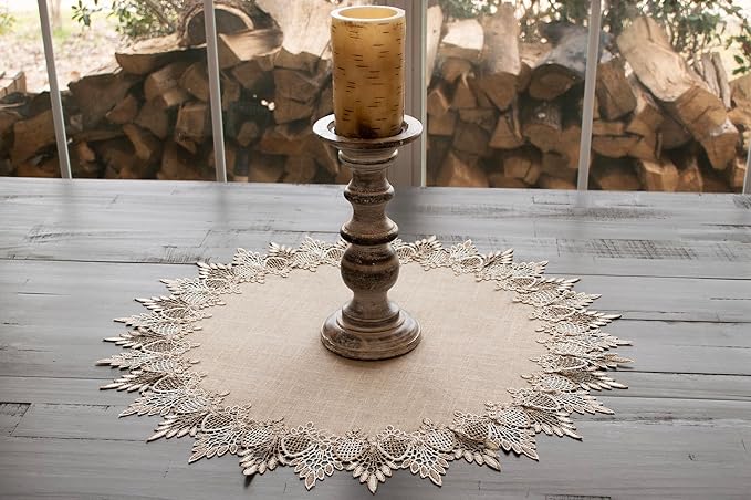LINENS ART AND THINGS Lace Doily Neutral Earth Tones Table Topper Placemat Beige Brown (23 inch Round)