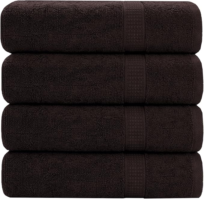 GOLD TEXTILES Premium Bath Towels Set (Pack of 4,27 x 54) 100% Ring-Spun Cotton Bathroom Towels for Hotel, Spa, Soft and Absorbent (27 x 54, Brown - 4 Pcs)