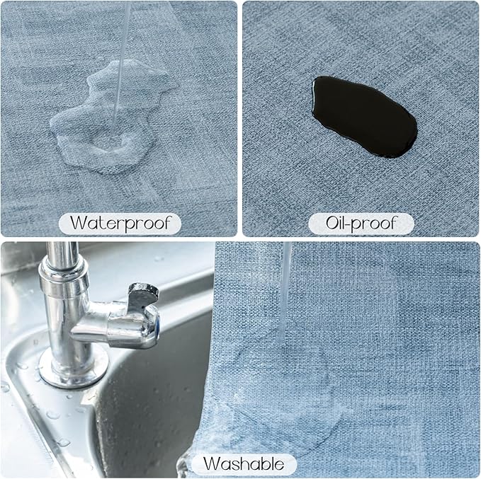 Romanstile Vinyl Placemats Set of 4-12x17 Inch, Reversible Waterproof Washable Non Slip Table Mats, Faux Leather Heat Resistant Wipeable Table Placemats for Dining/Party/Indoor/Outdoor, Grey-Sky Blue