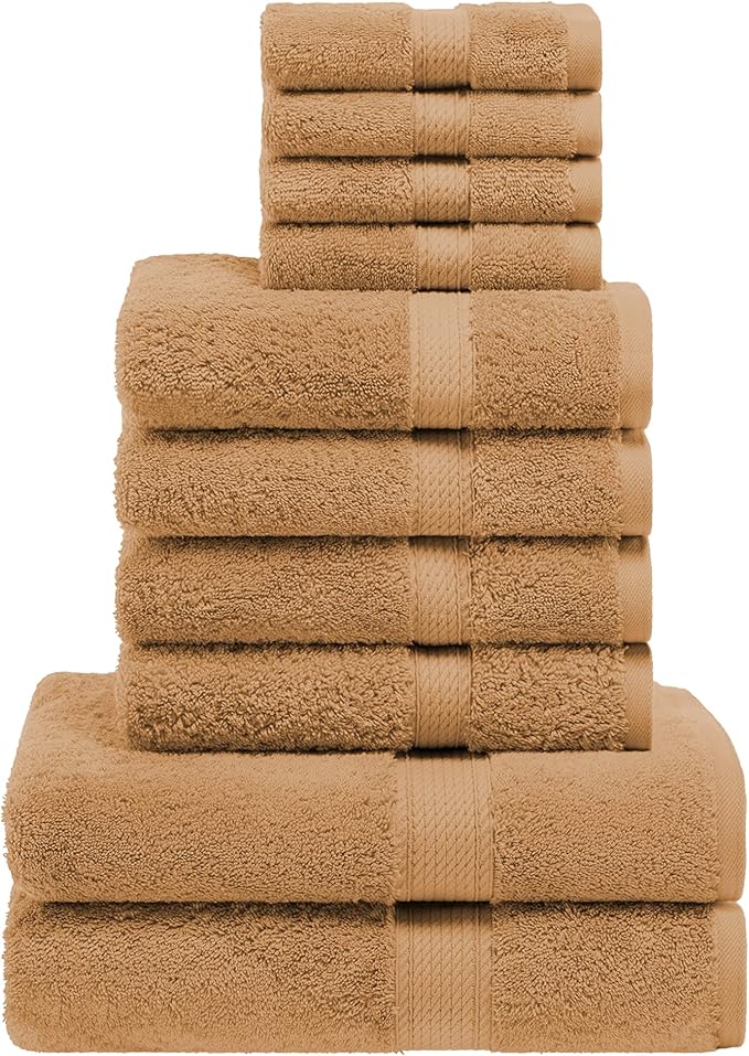 SUPERIOR Egyptian Cotton Pile 10 Piece Towel Set, Includes 2 Bath, 4 Hand, 4 Face Towels/Washcloths, Ultra Soft Luxury Towels, Thick Plush Essentials, Guest Bath, Spa, Hotel Bathroom, Rust