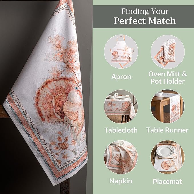 Maison d' Hermine Kitchen Towels Set of 3 100% Cotton 20" x 27.5" Reusable Cloth Tea Dish Towels Absorbent with Hanging Loop for Kitchen Dining Thanksgiving Christmas Decorations (Giving Thanks)