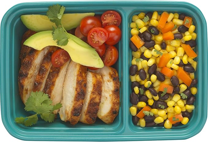 GoodCook Meal Prep Rectangle Two Compartment 60-Piece, Teal, Made without BPA (Pack of 4)