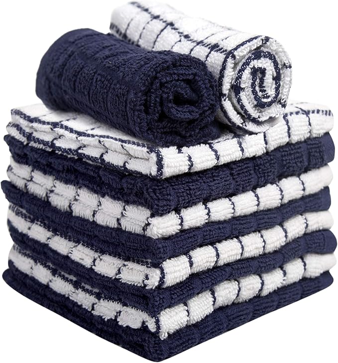 Bumble Dish Cloths (8 Pack) | 12" x 12" | 100% Cotton Kitchen Towels | 405 GSM | Soft, Highly Absorbent & Durable Dish Towels for Kitchen | Navy