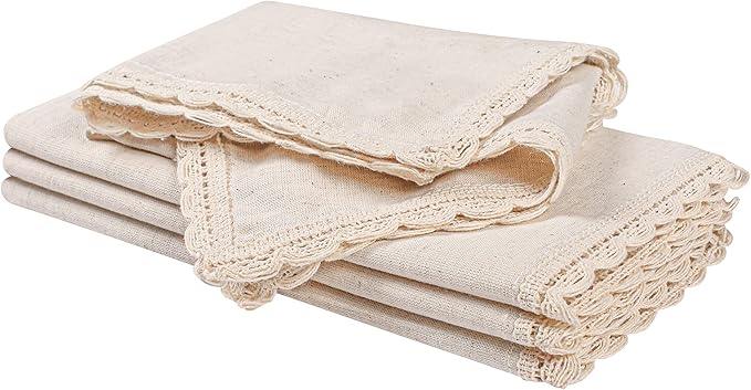 Flax Lace Cloth Dinner Napkins Set of 4 Natural - 20x20 Inches, Premium Cotton Linen Reusable Dinning Table Napkin Ideal for Spring, Easter, Birthday | Washable Everyday Use Napkin for Banquet Event