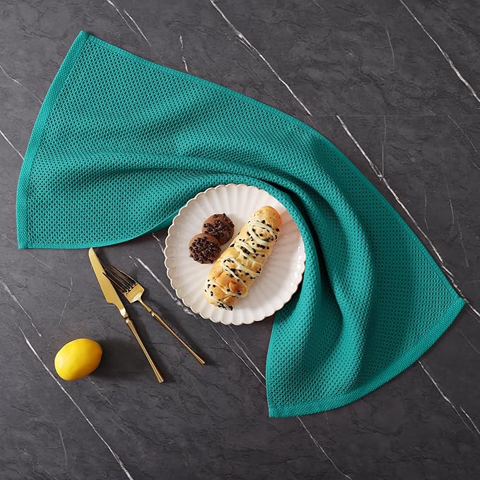 Homaxy 100% Cotton Kitchen Towels and Dishcloths Set, 12 x 12 Inches and 13 x 28 Inches, Set of 16 Bulk Kitchen Towels Set, Ultra Soft Absorbent Dish Cloths for Washing Dishes, Teal