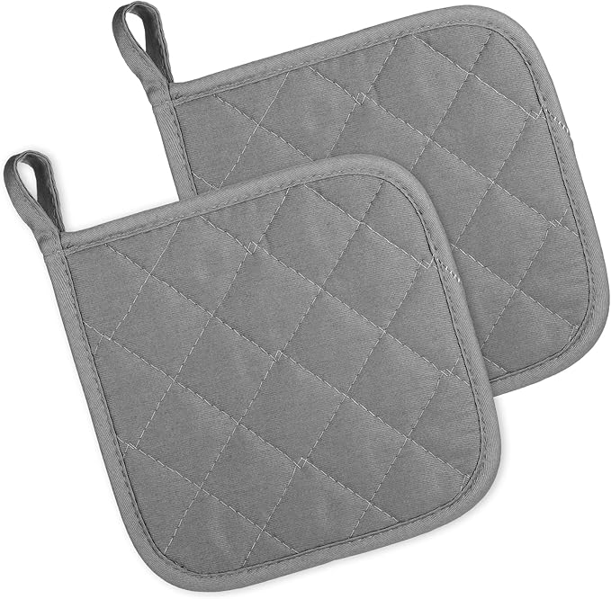2 Pcs Cotton Pot Holders, 18 cm / 7-Inch Square Potholders for Kitchen, Heat-Resistant Pots Holder, Non Slip Kitchen Pot Holders Cotton Lining Hot Pads for Baking Cooking Oven (Gray)