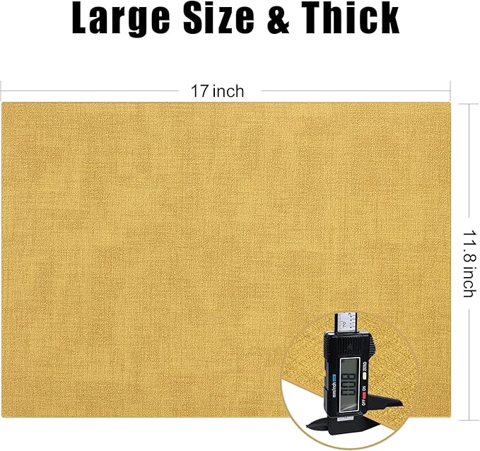 Homaxy Faux Leather Heat Resistant Placemats for Dining Table Set of 4, Waterproof Wipeable Washable PU Table Mats, Easy to Clean Anti-Slip Place Mats, 11.8" x 17", Yellow