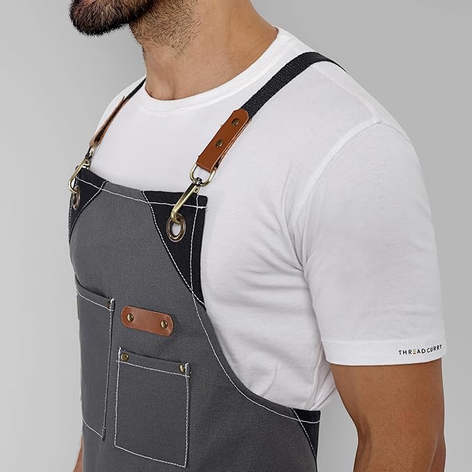 Chef Apron, Recycled Cotton Kitchen Apron with an Adjustable Neck with Long Ties, for cooking, baking