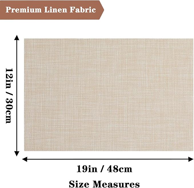 Beige Placemats Set of 2 - Heat Resistant Non-Slip Place mats for Dining Table, Washable Durable PVC Vinyl Woven Table Mats (Beige, 2)