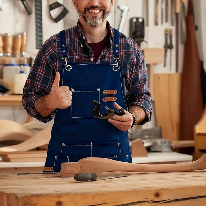 Canvas Work Apron,Cross Back Aprons for Men,Women,Cooking,Carpenter,Woodworking,Chef,BBQ,Grilling,Bartender