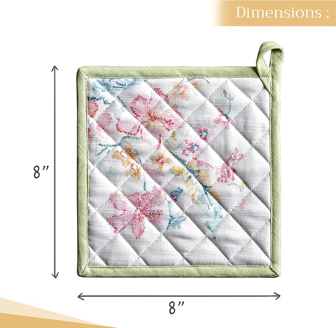 Maison d' Hermine Pot Holders 100% Cotton Heat Resistant Potholders 8" x 8" Hot Pads with Loop BBQ Cooking Baking Gifts for Mothers Day Handling Hot Pans Spring/Summer(Pack of 1, Paradise Island)