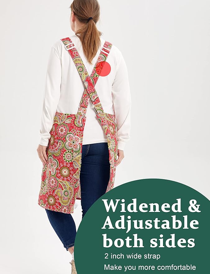 Big Plus Size Aprons for Women with Pockets Cotton Linen Baking Kitchen Cooking