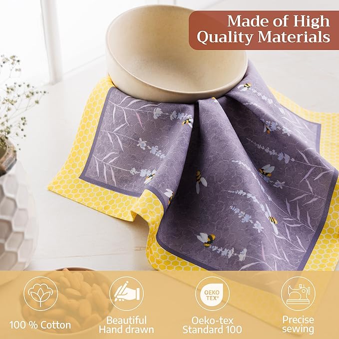 Maison d' Hermine Cloth Napkins Set of 4 100% Cotton Everyday Reusable Square Napkins Cloth Washable Dinner Wedding Restaurant Gifts for Mothers Day Spring/Summer (Bees are Buzzing, 18" x 18")