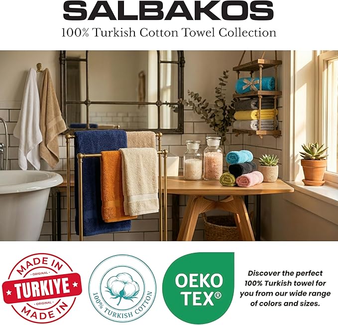 SALBAKOS 100% Turkish Cotton 6-Piece Towel Set | Heirloom Quality Hotel & Spa Collection | Soft, Super Absorbent 2 Washcloth, 2 Hand, 2 Bath Towel Sets | Made in Turkey (Aqua, 6 Piece Towel Set)