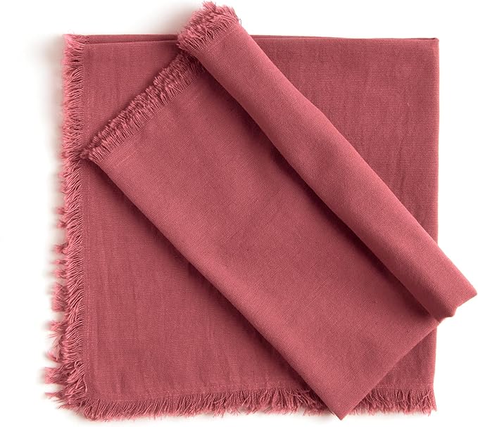 ACCENTHOME Blush Cotton Linen Napkin Set of 12 18x18 inch Dinner Napkins - Washable Soft Premium Hotel Quality Reusable Napkins Perfect Table Napkins for Family Dinners, Weddings & Everyday Use