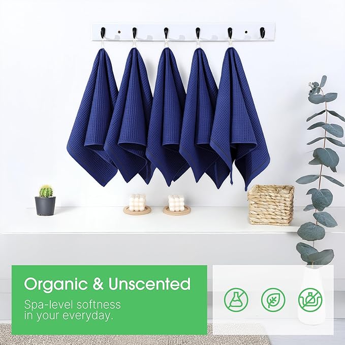 5 Pack Hand Towels, Bath Towels, Kitchen Towels and Dishcloths Sets, 30 x 14 Inches, Absorbent Dish Towels for Kitchen, Microfiber Cleaning Cloth, Waffle Kitchen Towels (Navy Blue)
