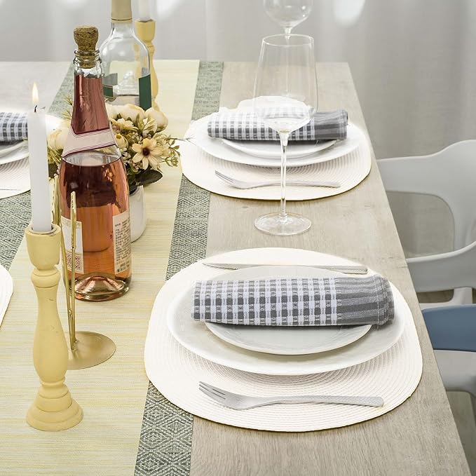 AHHFSMEI Placemats Set of 8 for Dining Table Washable Woven Non-Slip 18x12 inches Placemat Heat-Resistant Durable Table Mats for Dining Table Easy to Clean (White, 8)