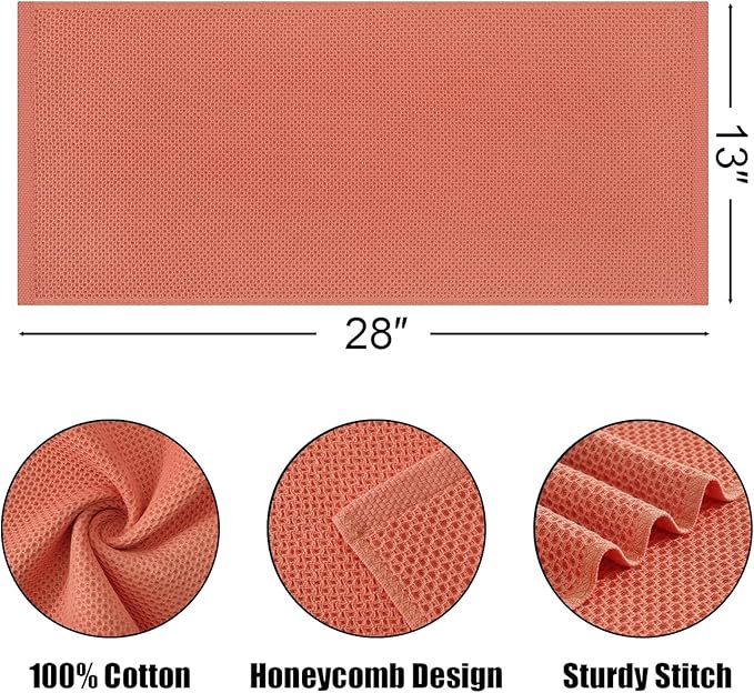 Kitinjoy 100% Cotton Waffle Weave Kitchen Hand Towels (13 X 28 Inches, Coral), 4-Pack Super Soft and Absorbent Dish Towel for Drying Dishes