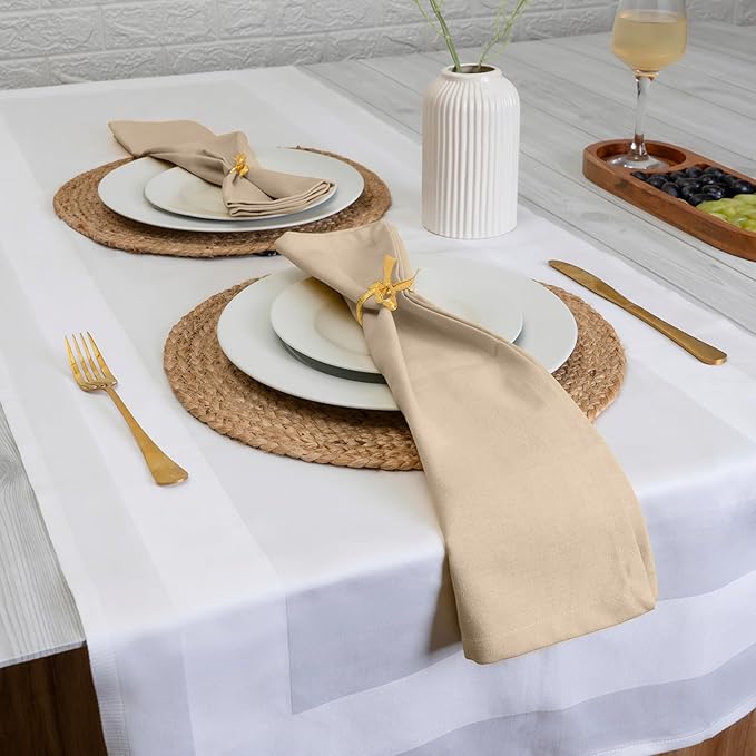 Blue Needles Solid Cloth Napkins Set of 6 Beige 100% Cotton Dinner Napkins 18x18 inches - Spring Summer Easter - Soft, Reusable, Absorbent & Washable Linen, Ideal for Events Parties & Everyday Use