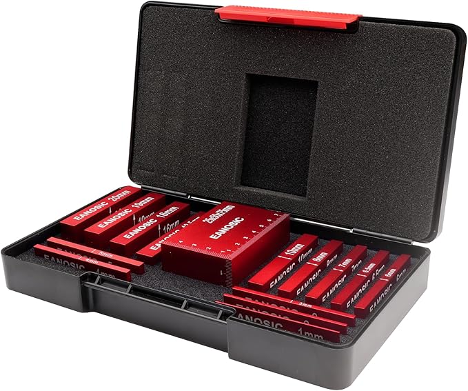 EANOSIC Metric Setup Blocks Height Gauge Set, 15pcs Precision Aluminum Setup Bars Guage Block Set for Router and Table Saw Accessories Woodworking Set Up, Bars Include Laser Engraved Size Markings