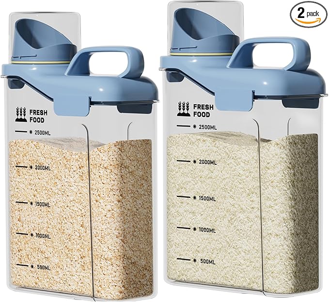 Rice Containers 5.5LB, and Cereal Storage Dispenser-Airtight Food Storage Organizers BPA free Plastic Kitchen Storage Containers food-grade PET material Suitable for rice, cereal, flour,etc(Blue)