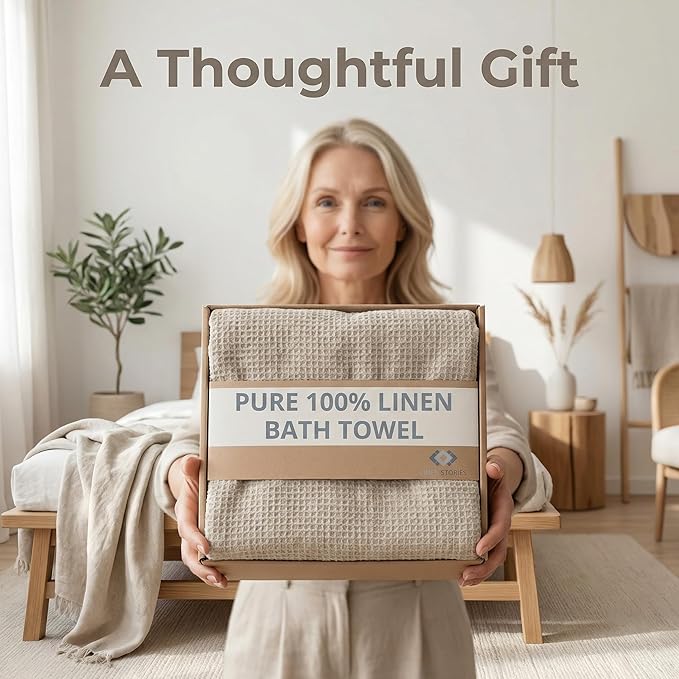 Pure 100% Linen Bath Towel - 30x60-inch Lightweight Travel Towel - Linen Beach Towel Waffle Weave Quick Dry Hair Towel - Thin Towels for Bathroom