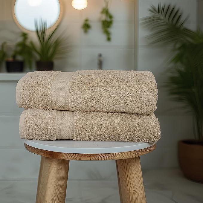 Commercial Bulk Pack of 12 Bath Towels – 100% Cotton Terry 24" x 48" – Ideal for Hotels, Salons, Gyms, Spas & Institutional Use – Beige