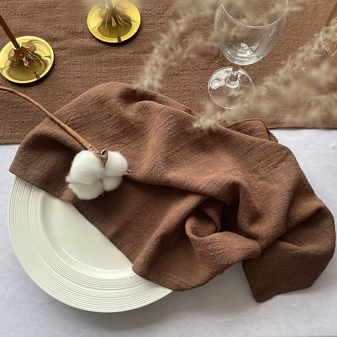 EHLDekol Gauze Cloth Napkins 6 Pack 16x16 Inches 100% Natural Soft Cotton Weddings Decorative Parties Family Everyday Use Bulk Linen Dinner Napkins (Brown, 6 Pack)