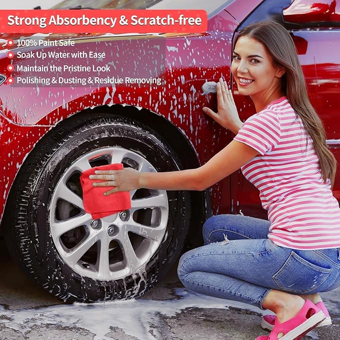 Microfiber Cleaning Cloth, 150 Pack Cleaning Rags Microfiber Towel Bulk Absorbent Lint-Free WashCloths, All-Purpose Towels for Cars, Shop, Automotive, Garage, Home Kitchen 11.5"*11.5", Red
