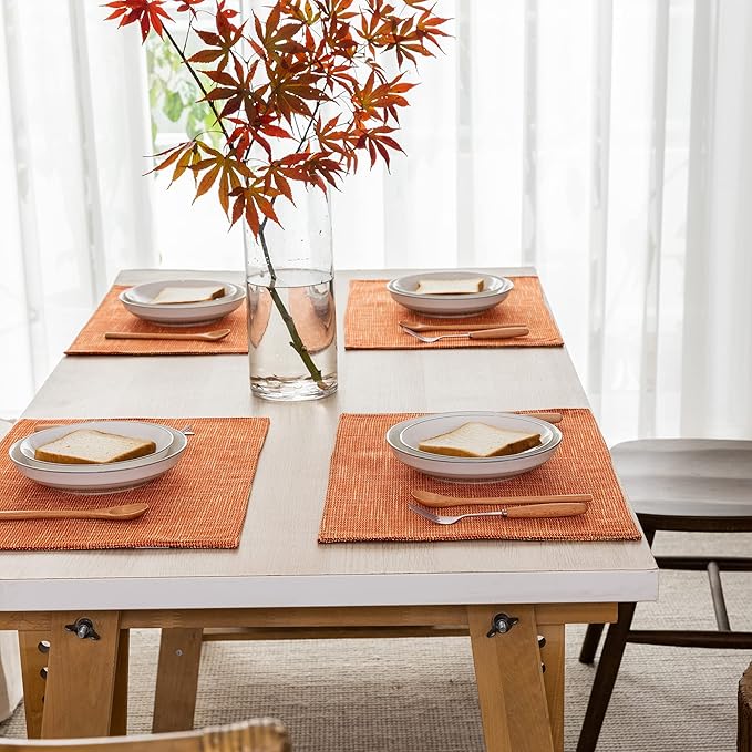 Set of 4 Fall Placemats by Kevin Textile Heat Resistant Dining Table Place Mats Kitchen Table Mats for Seasonal Autumn, 13" x 19", Orange