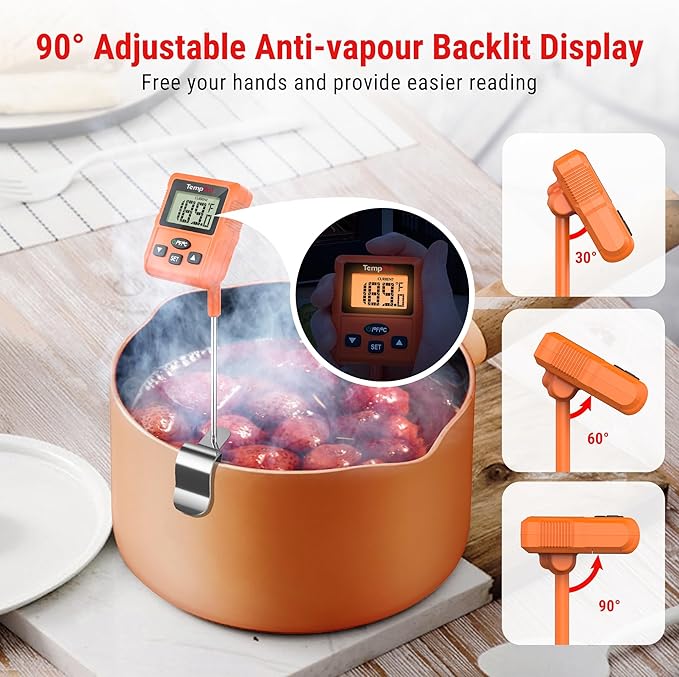 TempPro TP511 Digital Candy Thermometer with Pot Clip, Programmable Instant Read Food Meat Thermometer with 10'' Long Probe for Baking Grilling Candle Oil Deep Fry Thermometer(Previously ThermoPro)