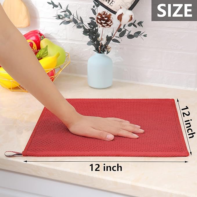 Homaxy 100% Cotton Waffle Weave Kitchen Dish Cloths, 4-Pack Ultra Soft Absorbent Dish Towels, Quick Drying Dish Rags, 12 x 12 Inches, Brick Red