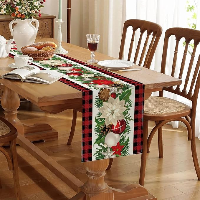 Christmas Decorations - Red and Black Buffalo Check Christmas Table Runner,Winter Holiday Kitchen Dining Table Decoration for Home Party Decor 13 x 72 Inch