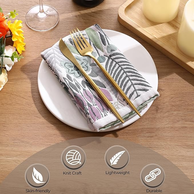 Cotton Kitchen Towels Set of 4, Quick Dry Sustainable Decorative Dish Towels for Kitchen Drying,Ultra Absorbent Reusable Cleaning Tea Towels,Pretty Hand Towels for Bathroom/Kitchen with Loop